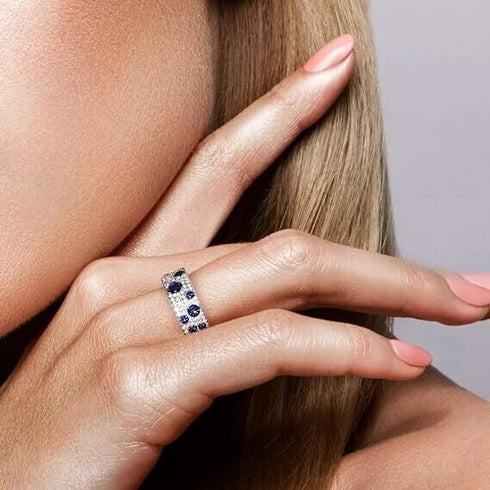 Classic Micro Pave Blue Cubic Zirconia 14K White Gold Plated Ring for Women